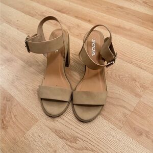 Soda Women's Beige Ankle Strap Heels